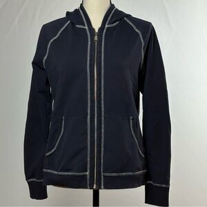 LOFT blue hoodie w/ white contrast stitching - size med
